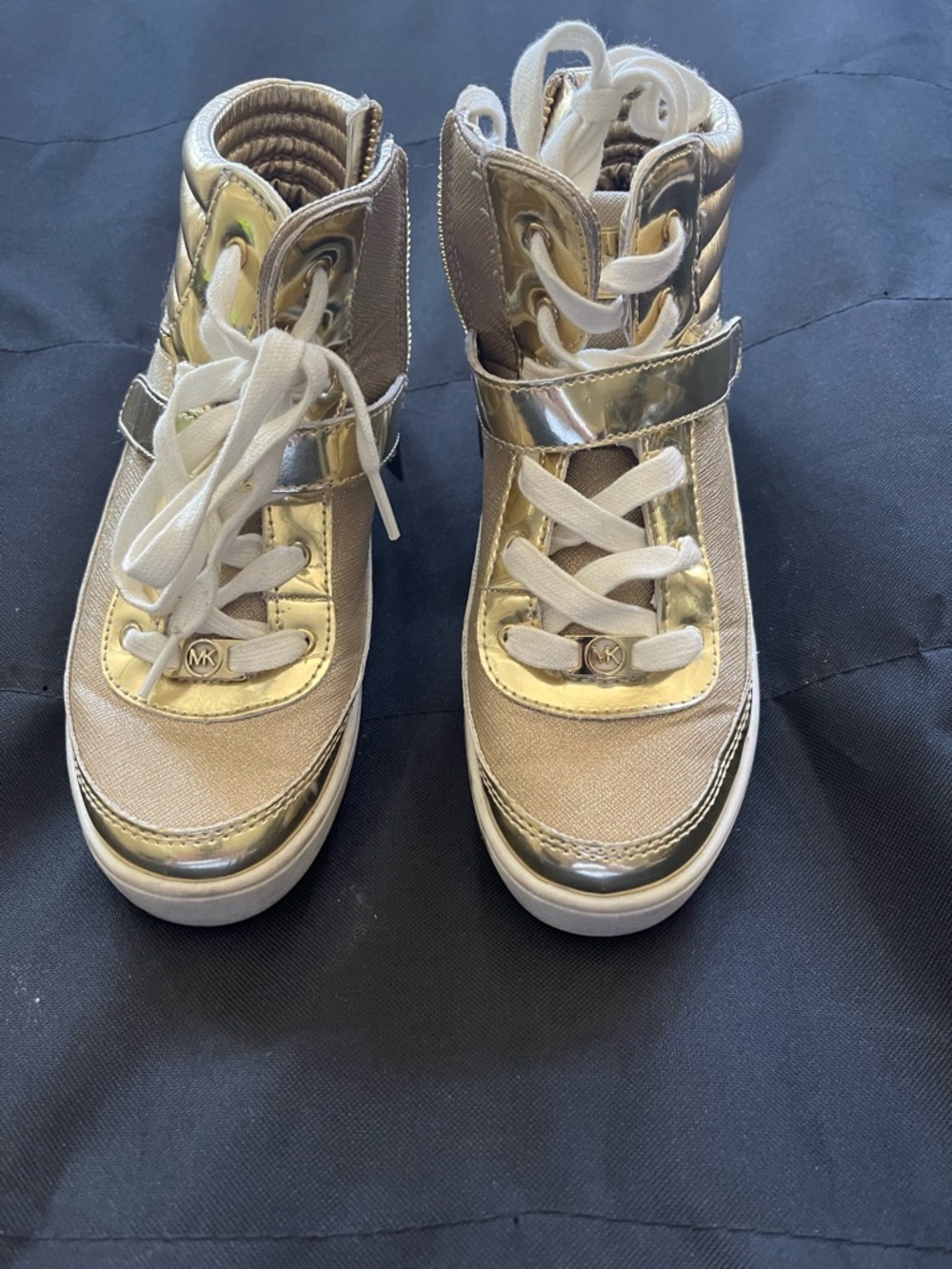 Michael Kors Metallic Gold High-Top Sneakers with White Laces